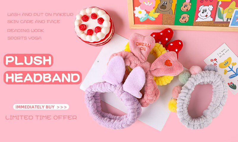 Wash Face Hair Holder Hairbands Soft Warm Coral Fleece Bow Animal Ears Headband For Girls Turban Fashion Hair Accessories