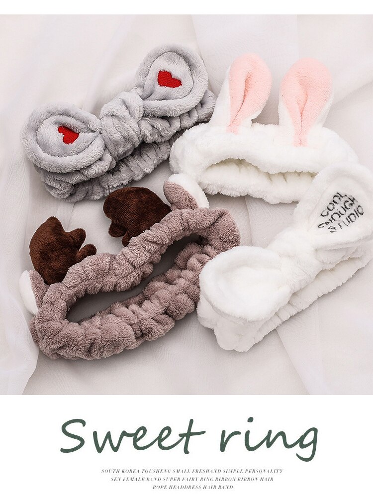 Wash Face Hair Holder Hairbands Soft Warm Coral Fleece Bow Animal Ears Headband For Girls Turban Fashion Hair Accessories