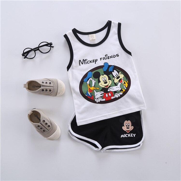 Summer Disney Kids Clothing Baby Boys suit girls Clothes Vest shorts sports soft cotton Baby Girl Casual baby Clothing Sets