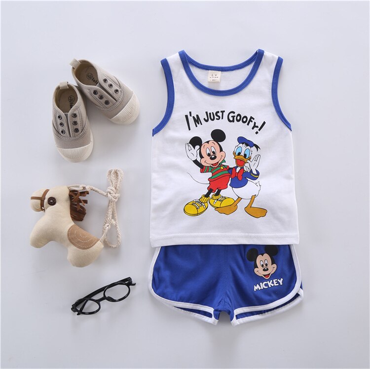 Summer Disney Kids Clothing Baby Boys suit girls Clothes Vest shorts sports soft cotton Baby Girl Casual baby Clothing Sets