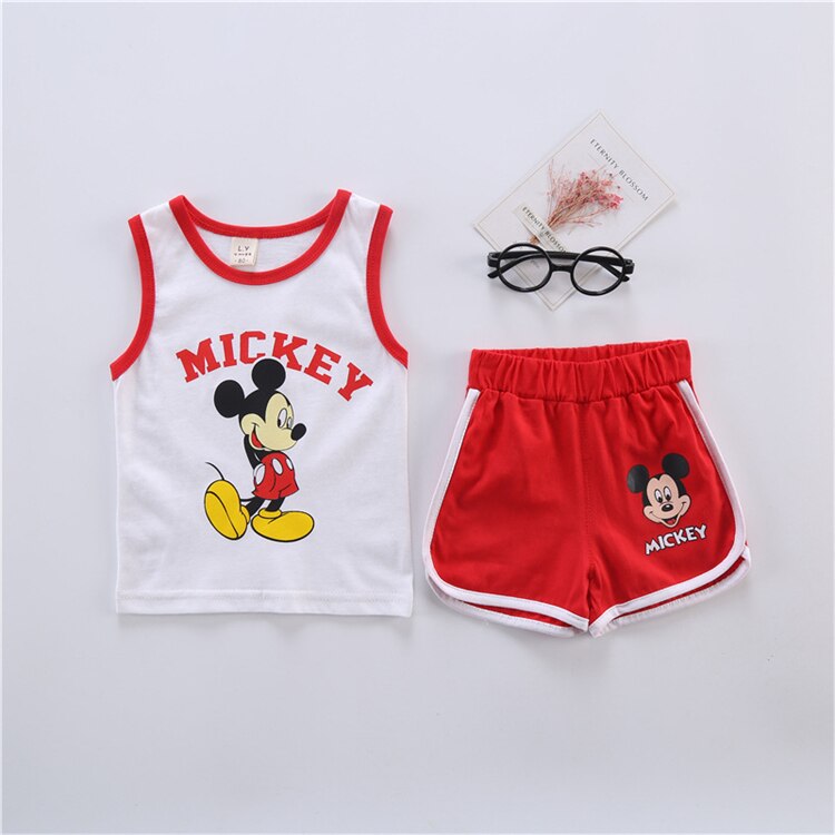 Summer Disney Kids Clothing Baby Boys suit girls Clothes Vest shorts sports soft cotton Baby Girl Casual baby Clothing Sets
