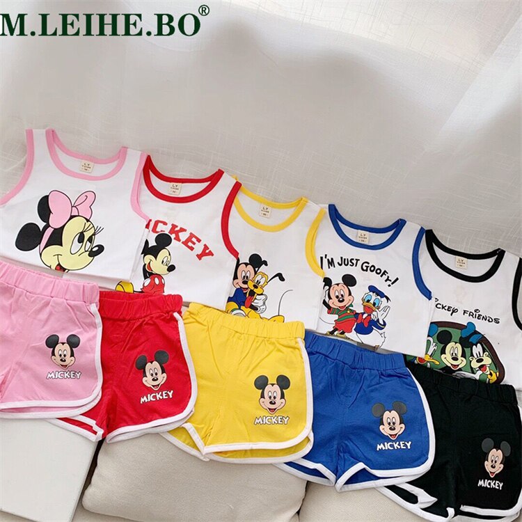 Summer Disney Kids Clothing Baby Boys suit girls Clothes Vest shorts sports soft cotton Baby Girl Casual baby Clothing Sets