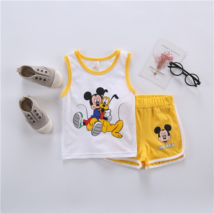 Summer Disney Kids Clothing Baby Boys suit girls Clothes Vest shorts sports soft cotton Baby Girl Casual baby Clothing Sets