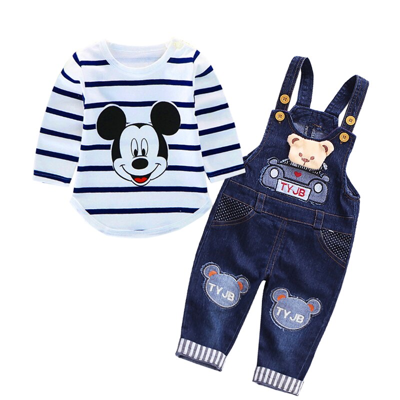 Mickey Mouse Baby Boys Girls Clothes Sets Kids Baby Boy Long-Sleeved T-shirt+Jeans Pants 2Pcs Cartoon Sport Suits 0-3Y