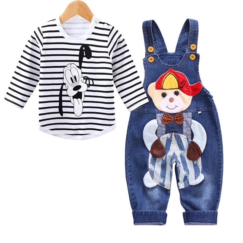 Mickey Mouse Baby Boys Girls Clothes Sets Kids Baby Boy Long-Sleeved T-shirt+Jeans Pants 2Pcs Cartoon Sport Suits 0-3Y