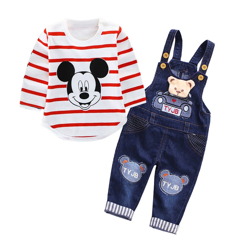 Mickey Mouse Baby Boys Girls Clothes Sets Kids Baby Boy Long-Sleeved T-shirt+Jeans Pants 2Pcs Cartoon Sport Suits 0-3Y