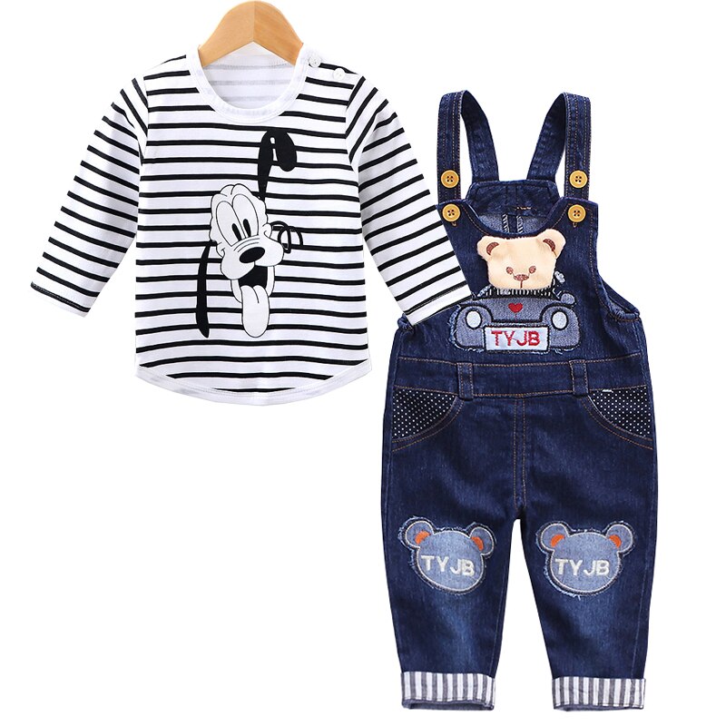 Mickey Mouse Baby Boys Girls Clothes Sets Kids Baby Boy Long-Sleeved T-shirt+Jeans Pants 2Pcs Cartoon Sport Suits 0-3Y