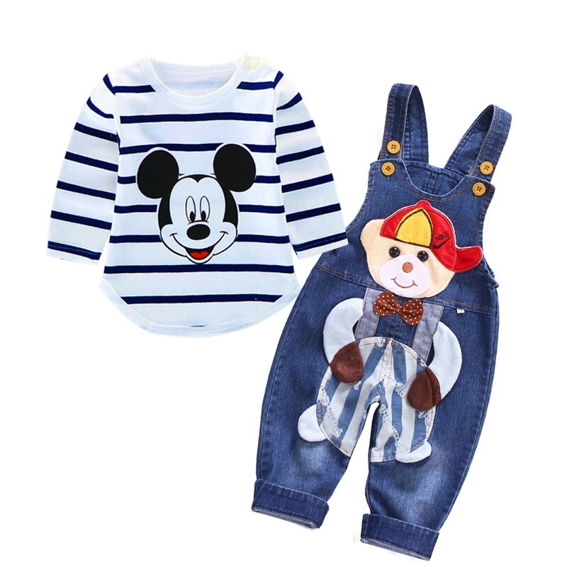 Mickey Mouse Baby Boys Girls Clothes Sets Kids Baby Boy Long-Sleeved T-shirt+Jeans Pants 2Pcs Cartoon Sport Suits 0-3Y