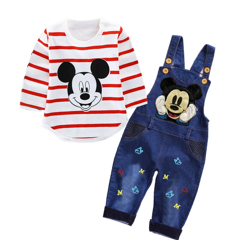 Mickey Mouse Baby Boys Girls Clothes Sets Kids Baby Boy Long-Sleeved T-shirt+Jeans Pants 2Pcs Cartoon Sport Suits 0-3Y
