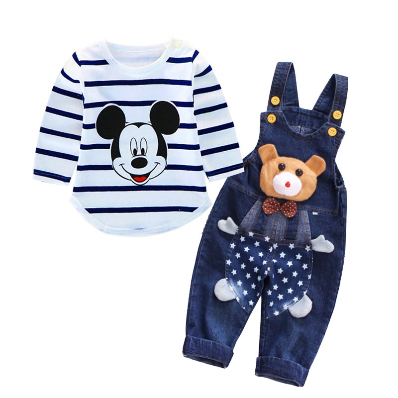 Mickey Mouse Baby Boys Girls Clothes Sets Kids Baby Boy Long-Sleeved T-shirt+Jeans Pants 2Pcs Cartoon Sport Suits 0-3Y