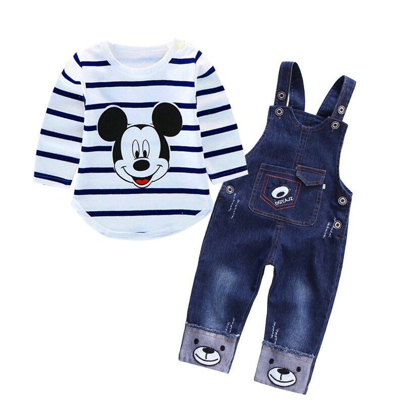 Mickey Mouse Baby Boys Girls Clothes Sets Kids Baby Boy Long-Sleeved T-shirt+Jeans Pants 2Pcs Cartoon Sport Suits 0-3Y