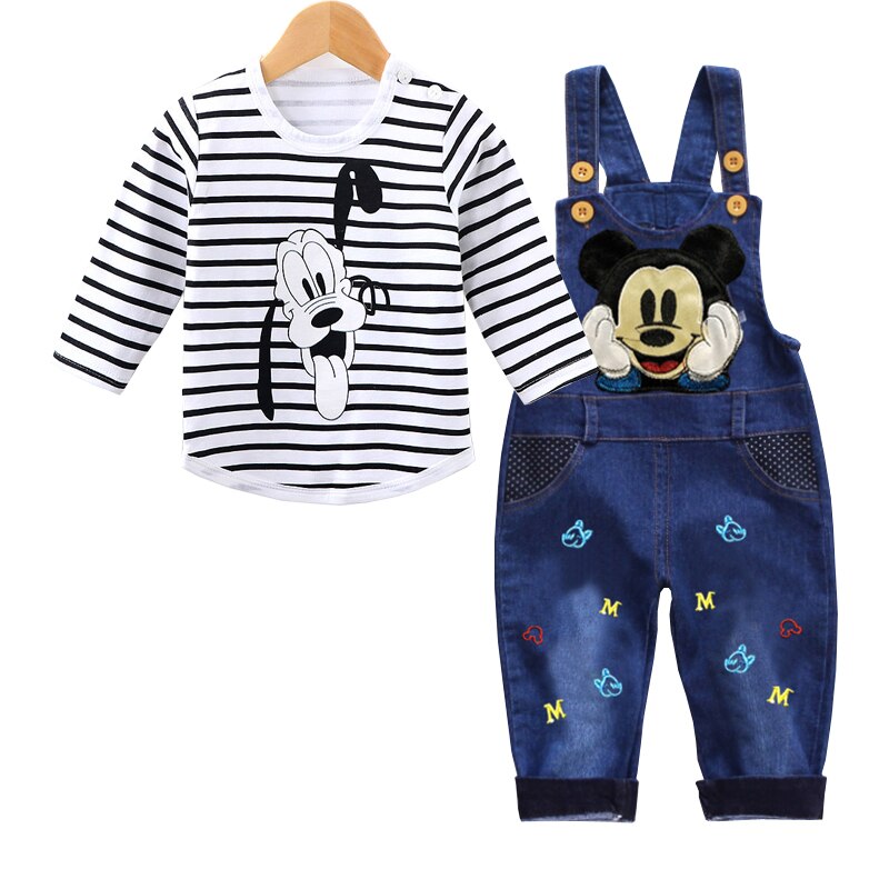 Mickey Mouse Baby Boys Girls Clothes Sets Kids Baby Boy Long-Sleeved T-shirt+Jeans Pants 2Pcs Cartoon Sport Suits 0-3Y