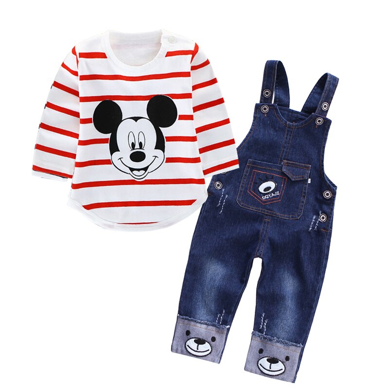 Mickey Mouse Baby Boys Girls Clothes Sets Kids Baby Boy Long-Sleeved T-shirt+Jeans Pants 2Pcs Cartoon Sport Suits 0-3Y