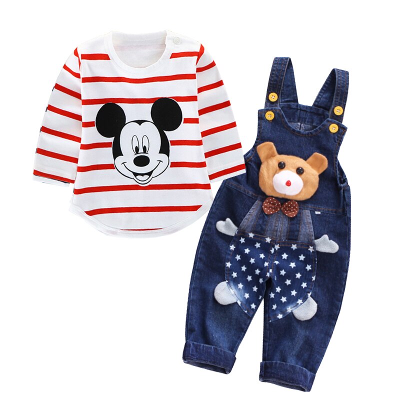 Mickey Mouse Baby Boys Girls Clothes Sets Kids Baby Boy Long-Sleeved T-shirt+Jeans Pants 2Pcs Cartoon Sport Suits 0-3Y