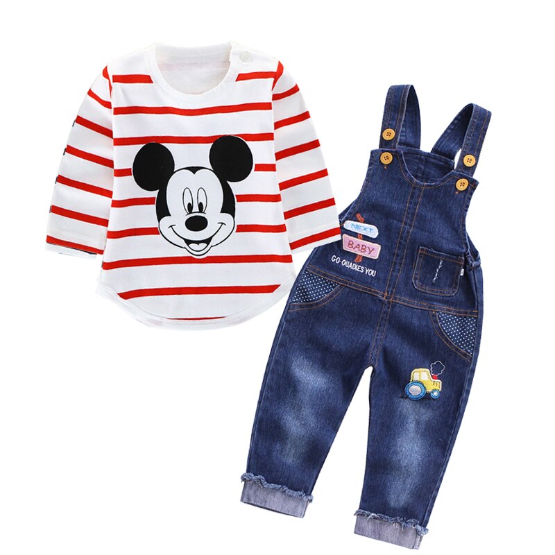 Mickey Mouse Baby Boys Girls Clothes Sets Kids Baby Boy Long-Sleeved T-shirt+Jeans Pants 2Pcs Cartoon Sport Suits 0-3Y