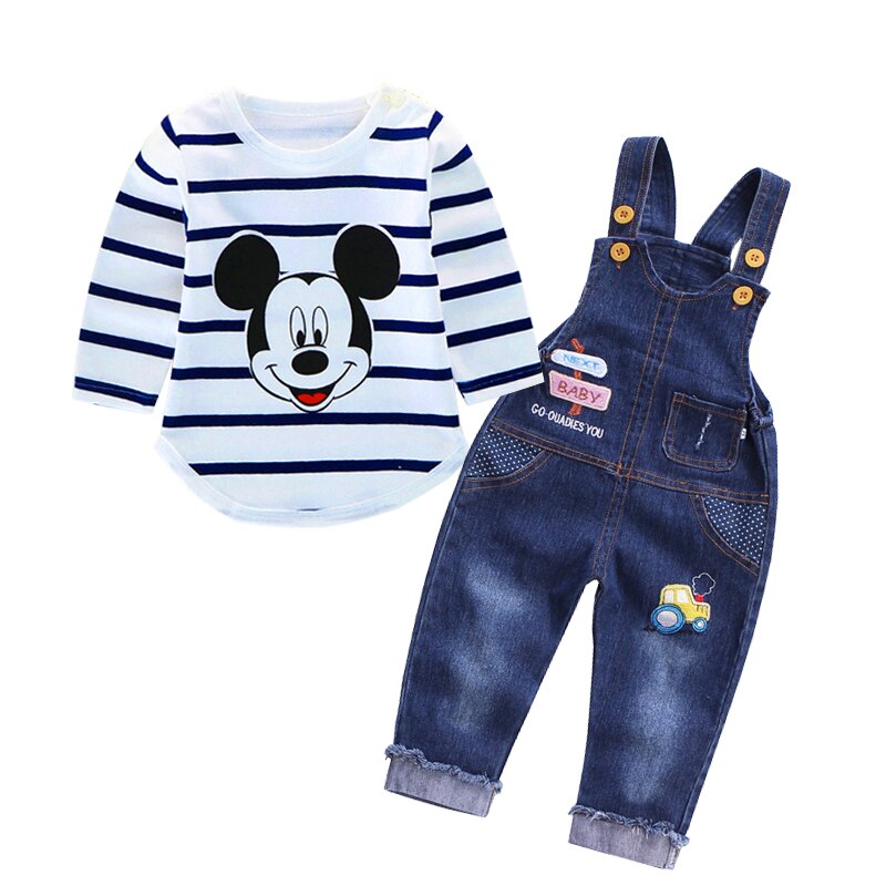Mickey Mouse Baby Boys Girls Clothes Sets Kids Baby Boy Long-Sleeved T-shirt+Jeans Pants 2Pcs Cartoon Sport Suits 0-3Y