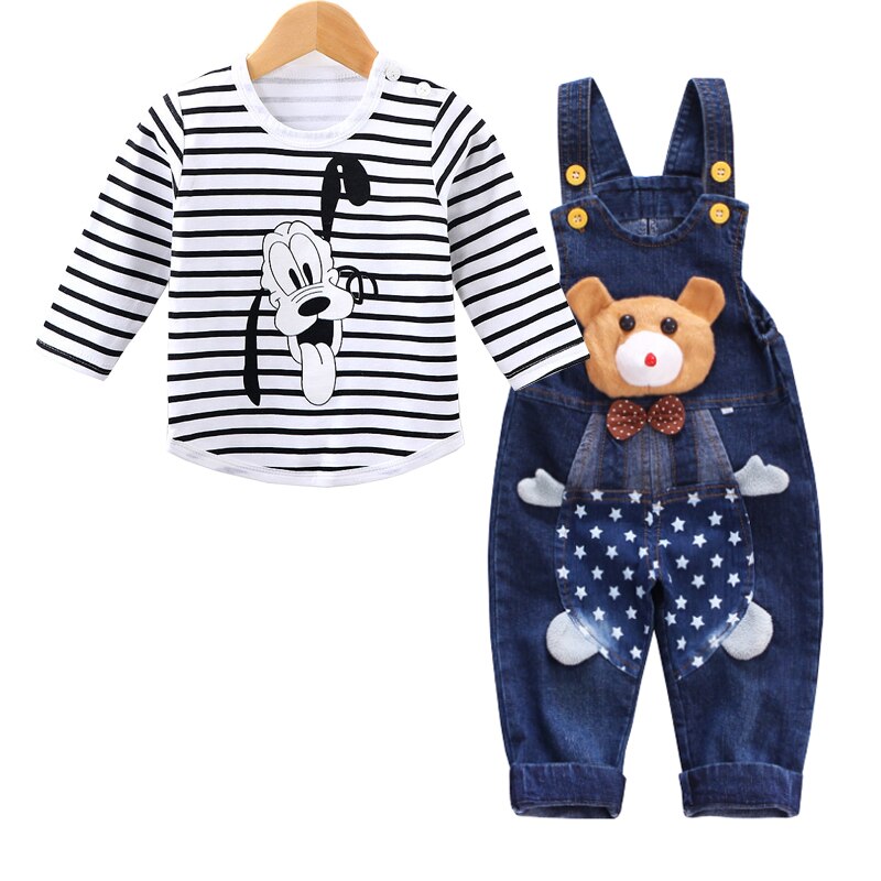 Mickey Mouse Baby Boys Girls Clothes Sets Kids Baby Boy Long-Sleeved T-shirt+Jeans Pants 2Pcs Cartoon Sport Suits 0-3Y