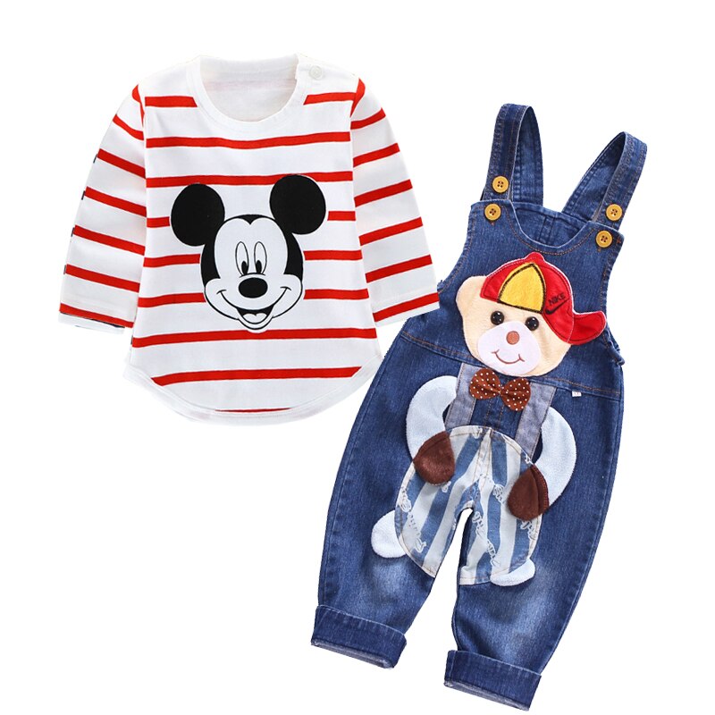 Mickey Mouse Baby Boys Girls Clothes Sets Kids Baby Boy Long-Sleeved T-shirt+Jeans Pants 2Pcs Cartoon Sport Suits 0-3Y
