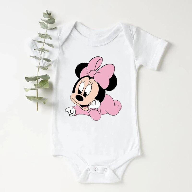 Disney Baby Clothes Summer Short Sleeve Mickey Mouse Printed Kawaii Bodysuit For Newborn Infant Harajuku Soft Jumpsuit