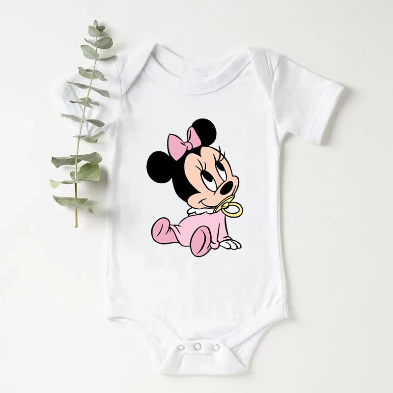 Disney Baby Clothes Summer Short Sleeve Mickey Mouse Printed Kawaii Bodysuit For Newborn Infant Harajuku Soft Jumpsuit