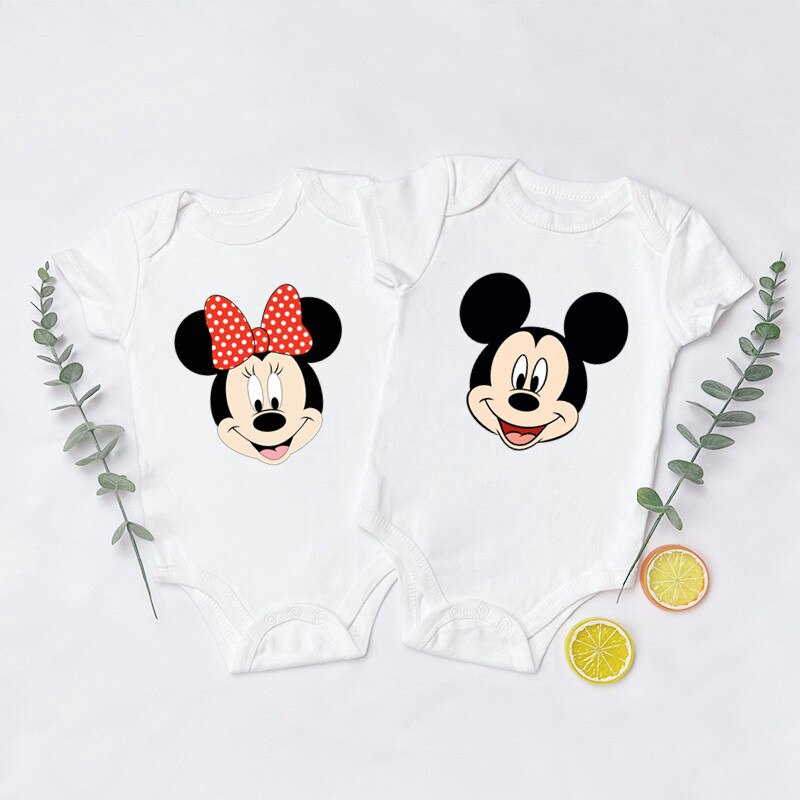 Disney Baby Clothes Summer Short Sleeve Mickey Mouse Printed Kawaii Bodysuit For Newborn Infant Harajuku Soft Jumpsuit