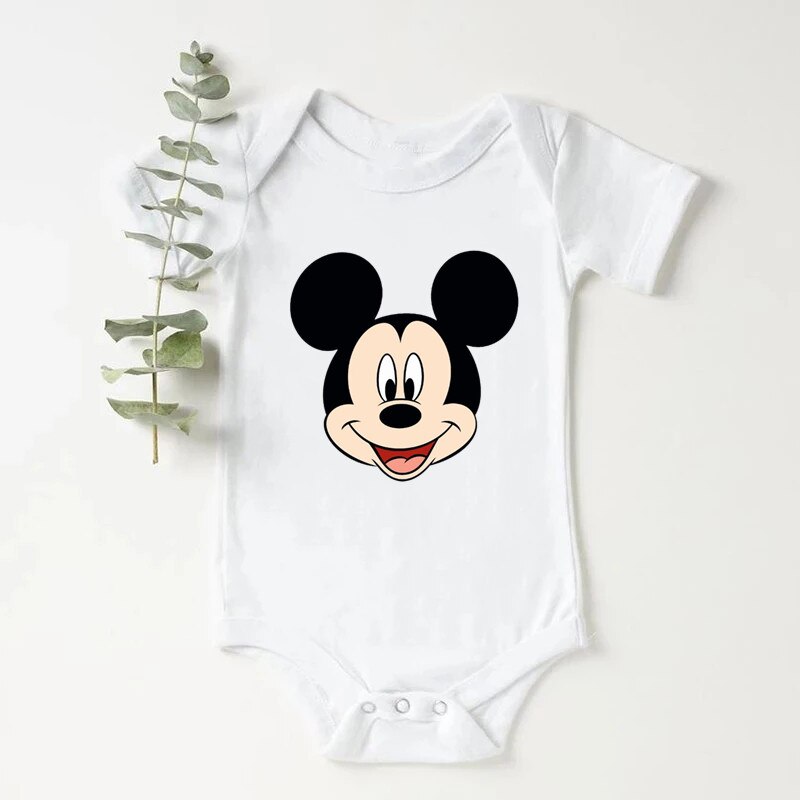 Disney Baby Clothes Summer Short Sleeve Mickey Mouse Printed Kawaii Bodysuit For Newborn Infant Harajuku Soft Jumpsuit