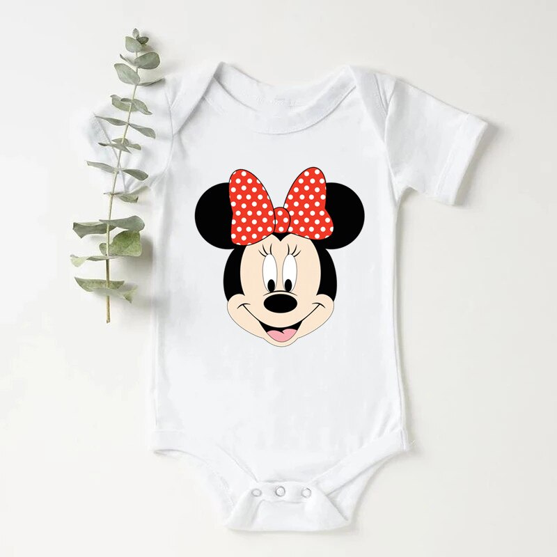 Disney Baby Clothes Summer Short Sleeve Mickey Mouse Printed Kawaii Bodysuit For Newborn Infant Harajuku Soft Jumpsuit