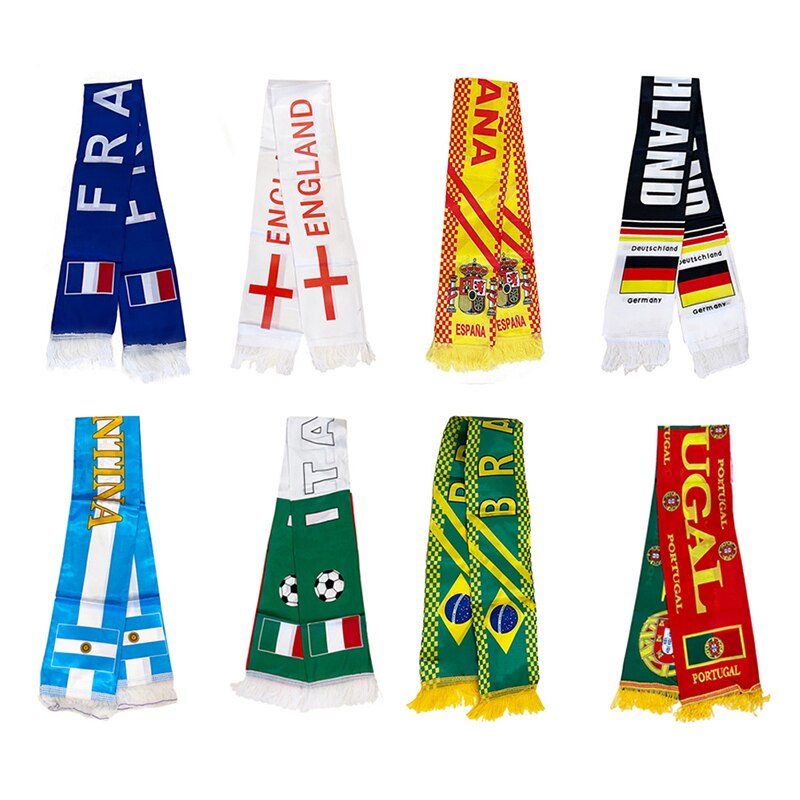 2022 World Cup National Team Football Fans Scarf Germany Brazil Tassel Flags Scarf Party Commemorative Supplies on-Site Cheering