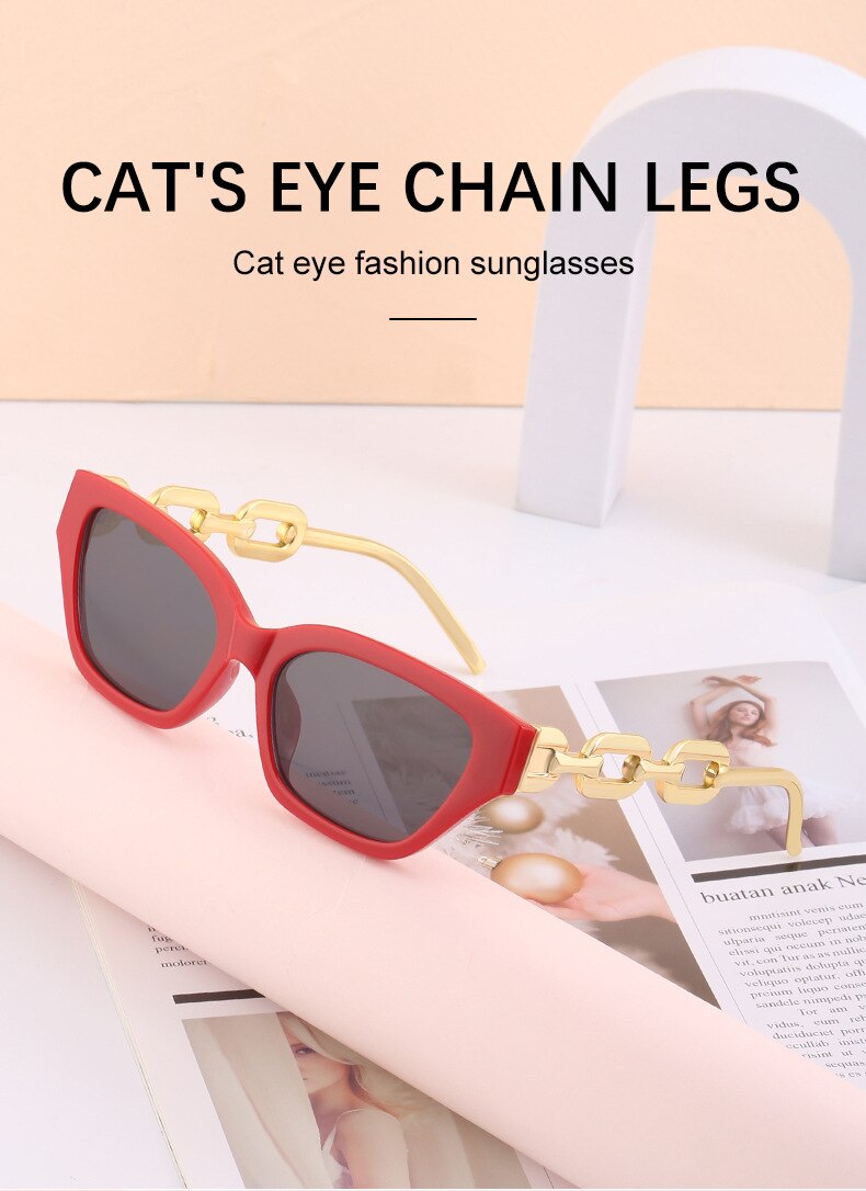 Fashion Small Cat Eye Women's Sunglasses Trend Cateye Chain Leg 2022 Luxury Brand Sun Glasses For Ladies Black Shades Sunglass