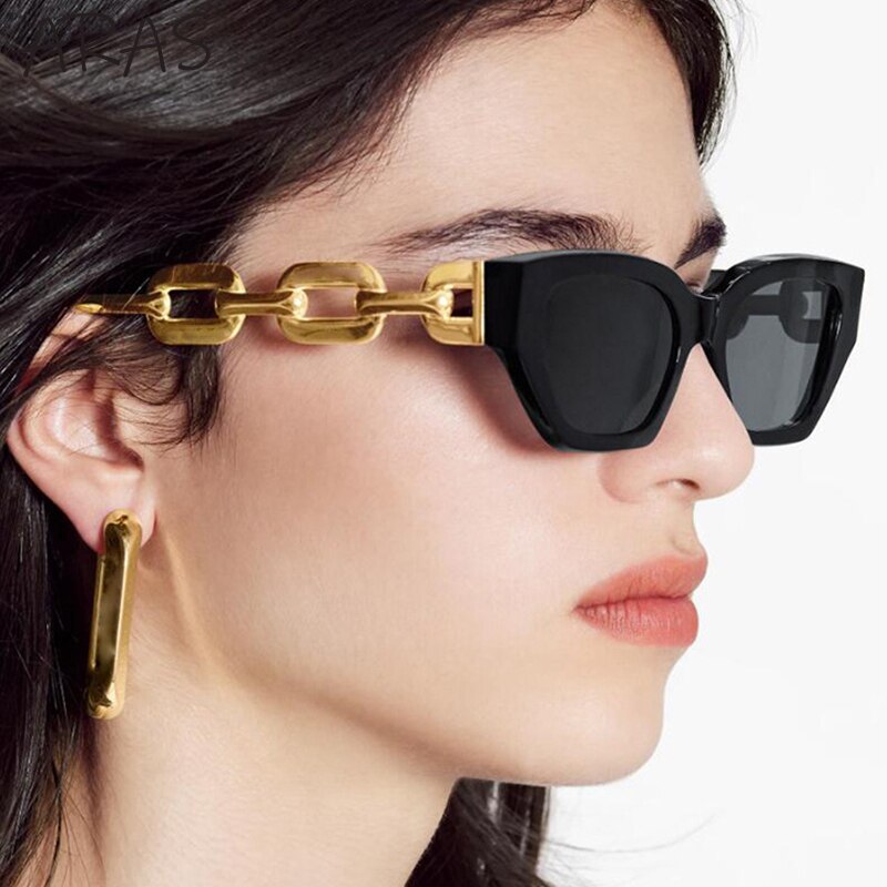 Fashion Small Cat Eye Women's Sunglasses Trend Cateye Chain Leg 2022 Luxury Brand Sun Glasses For Ladies Black Shades Sunglass