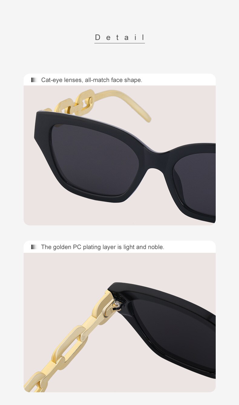 Fashion Small Cat Eye Women's Sunglasses Trend Cateye Chain Leg 2022 Luxury Brand Sun Glasses For Ladies Black Shades Sunglass