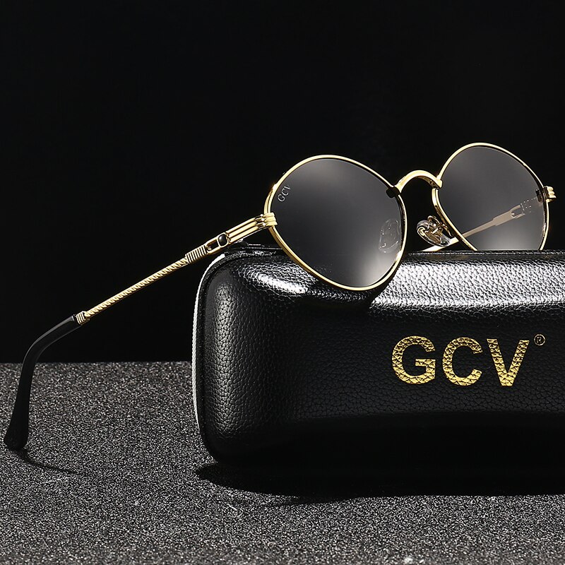 GCV Brand Cat Eye Olive-Shaped Titanium Alloy Men Wome Sunglasses Polarized UV400 Night Vision Goggles Vintage Retro Punk UNISEX