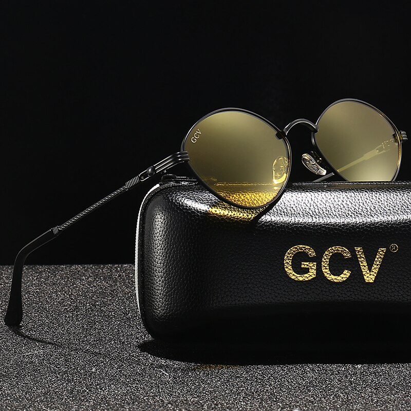 GCV Brand Cat Eye Olive-Shaped Titanium Alloy Men Wome Sunglasses Polarized UV400 Night Vision Goggles Vintage Retro Punk UNISEX