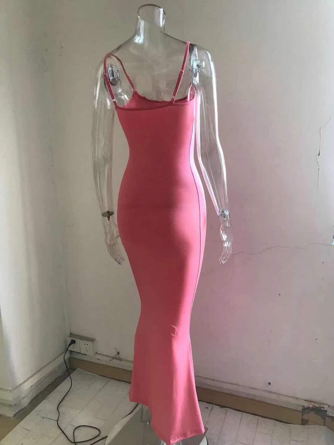 Fashion Sexy Backless Evening Maxi Dress Women Party Club Ladies Bodycon Slim Peach Hip Elegant Suspender Long Dresses For Woman