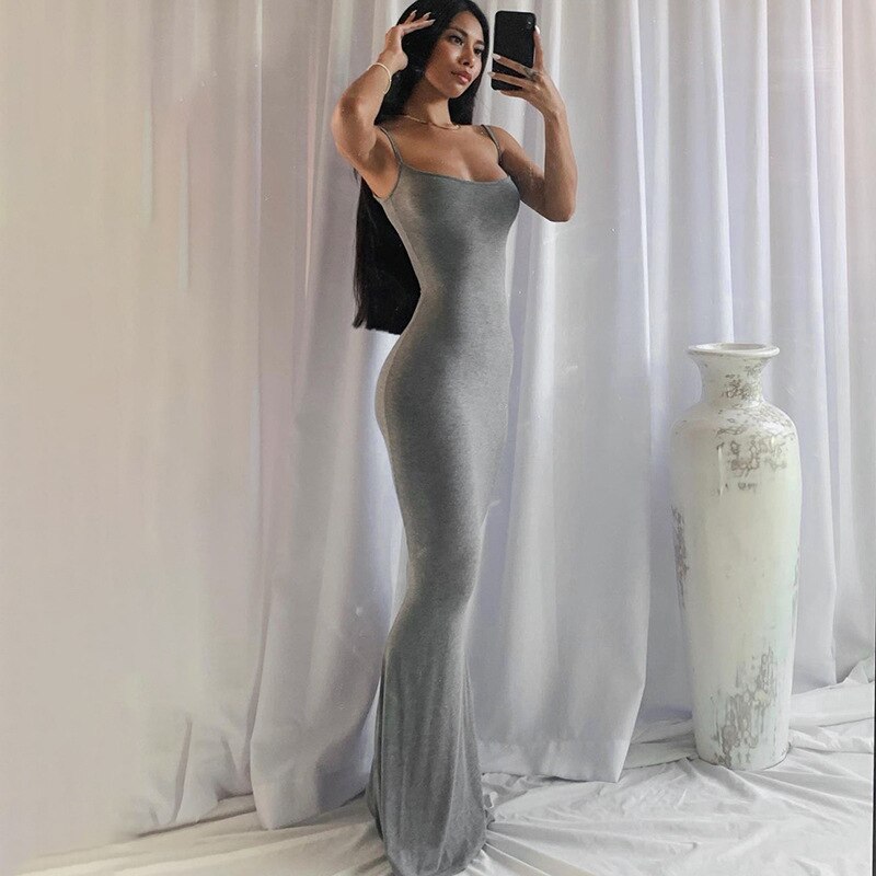 Fashion Sexy Backless Evening Maxi Dress Women Party Club Ladies Bodycon Slim Peach Hip Elegant Suspender Long Dresses For Woman