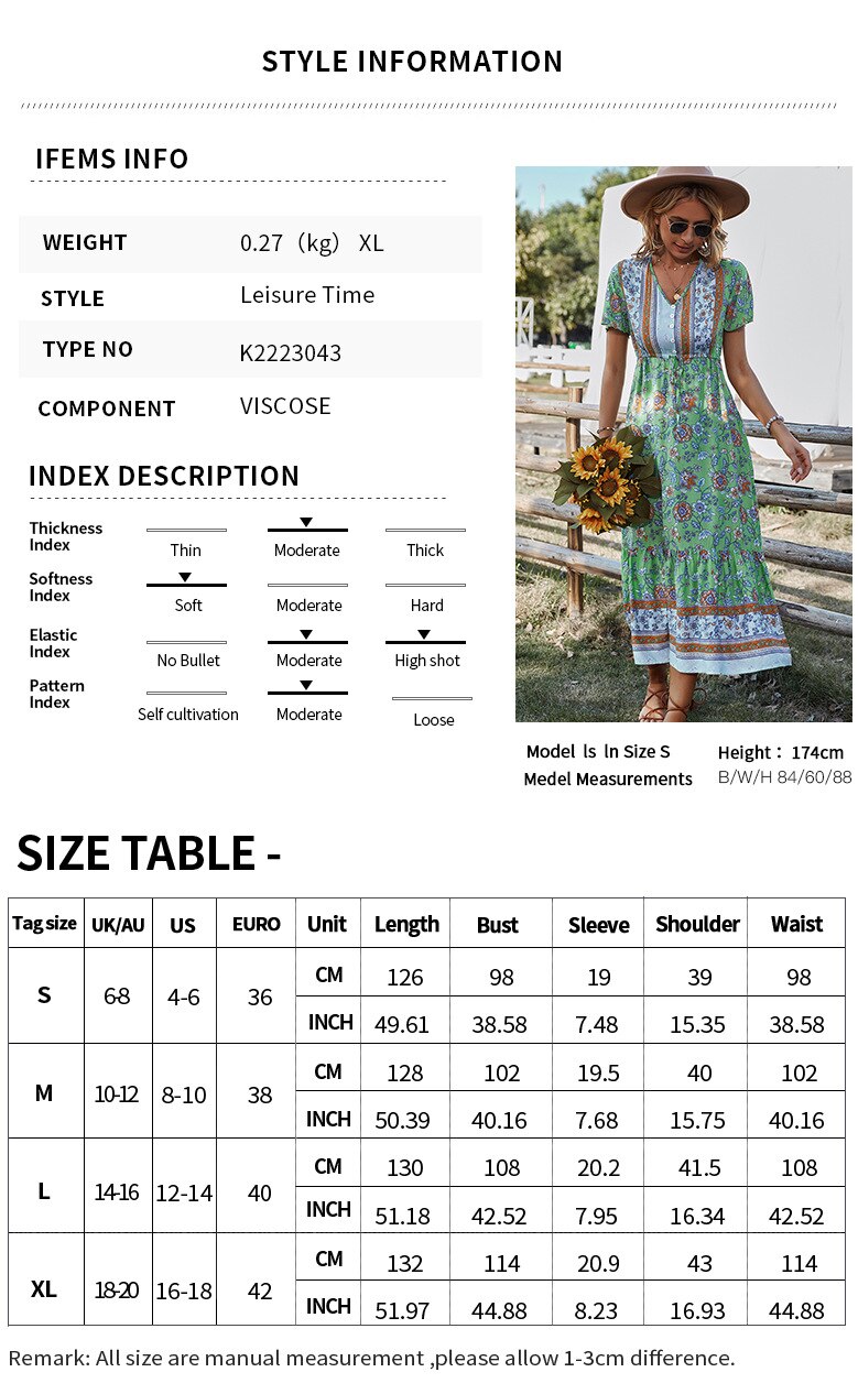 Boho Dress For Women 2022 Summer Flower Print V Neck Short Sleeve High Waist Maxi Dresses Casual Beach Holiday Female Vestidos
