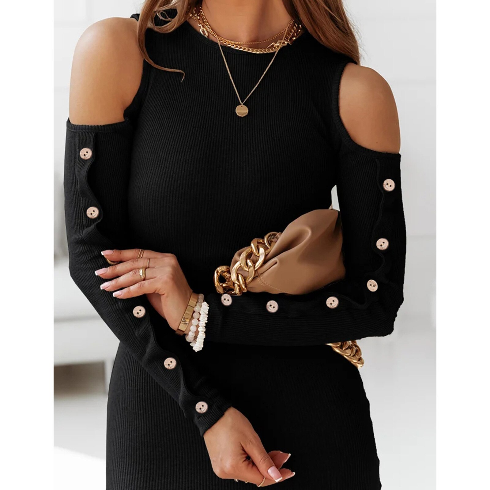 Fashion Sexy Female Solid Dress Autumn Off Shoulder Button Long Sleeve O-Neck Woman Clothes 2022 Pullover Casual Mini Dresses Fashion Sexy Female Solid Dress Autumn Off Shoulder Button Long Sleeve O-Neck Woman Clothes 2022 Pullover Casual Mini Dresses