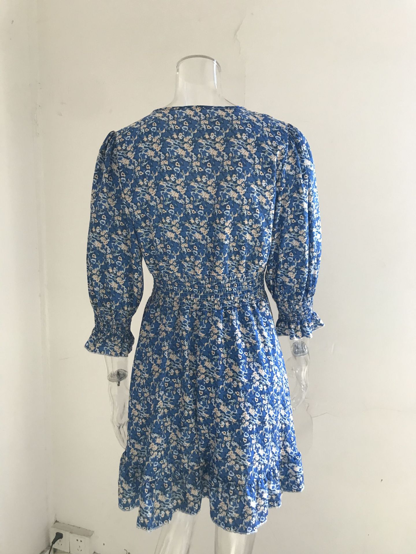 Boho Summer Dress Woman Elegant Floral Printing Ruffle Party Dresses Sexy Deep V Neck High Waist Beach Sundress Pullover Vestido