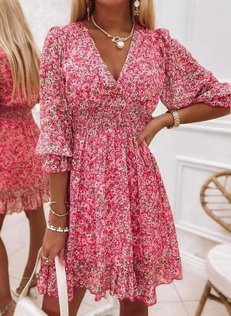 Boho Summer Dress Woman Elegant Floral Printing Ruffle Party Dresses Sexy Deep V Neck High Waist Beach Sundress Pullover Vestido Boho Summer Dress Woman Elegant Floral Printing Ruffle Party Dresses Sexy Deep V Neck High Waist Beach Sundress Pullover Vestido