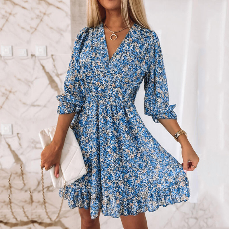 Boho Summer Dress Woman Elegant Floral Printing Ruffle Party Dresses Sexy Deep V Neck High Waist Beach Sundress Pullover Vestido Boho Summer Dress Woman Elegant Floral Printing Ruffle Party Dresses Sexy Deep V Neck High Waist Beach Sundress Pullover Vestido