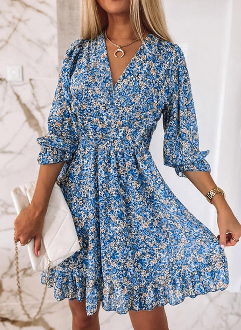 Boho Summer Dress Woman Elegant Floral Printing Ruffle Party Dresses Sexy Deep V Neck High Waist Beach Sundress Pullover Vestido Boho Summer Dress Woman Elegant Floral Printing Ruffle Party Dresses Sexy Deep V Neck High Waist Beach Sundress Pullover Vestido