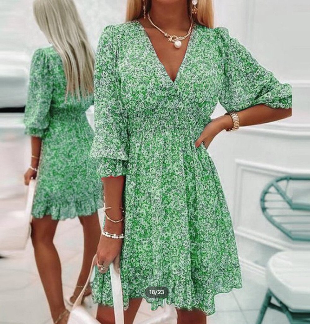 Boho Summer Dress Woman Elegant Floral Printing Ruffle Party Dresses Sexy Deep V Neck High Waist Beach Sundress Pullover Vestido Boho Summer Dress Woman Elegant Floral Printing Ruffle Party Dresses Sexy Deep V Neck High Waist Beach Sundress Pullover Vestido