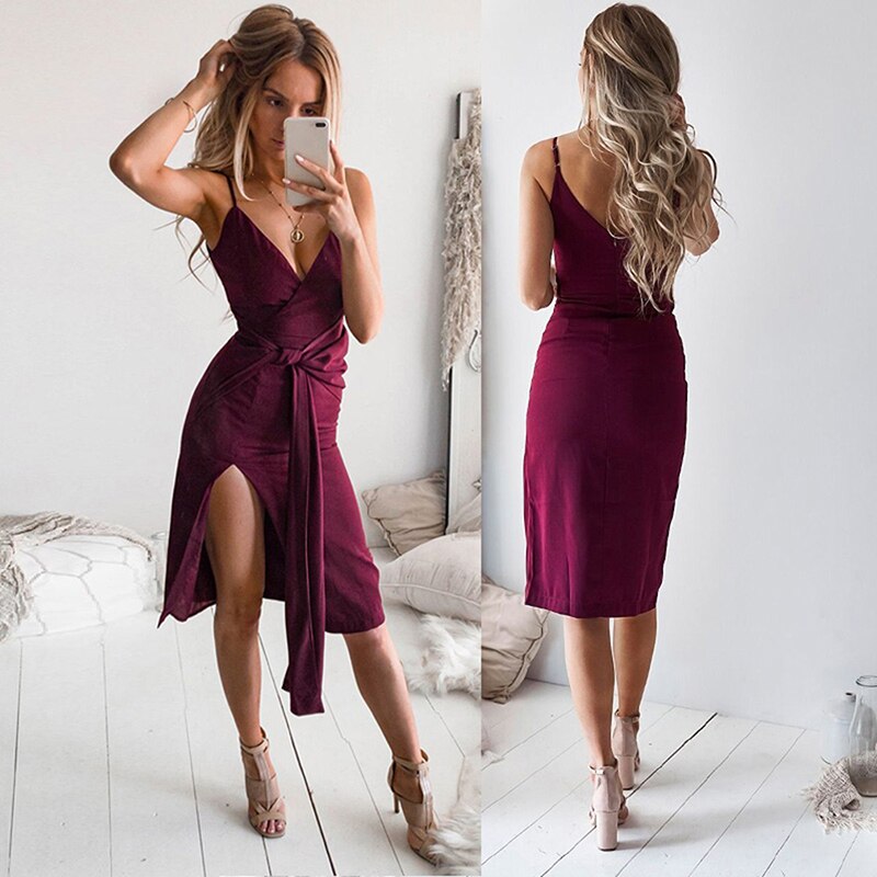 Fashion Summer Women Dress Vestidos Robe Femme Sexy Solid Color Belt Waist Deep V-neck Open Irregular Ladies A-line Dress Fashion Summer Women Dress Vestidos Robe Femme Sexy Solid Color Belt Waist Deep V-neck Open Irregular Ladies A-line Dress