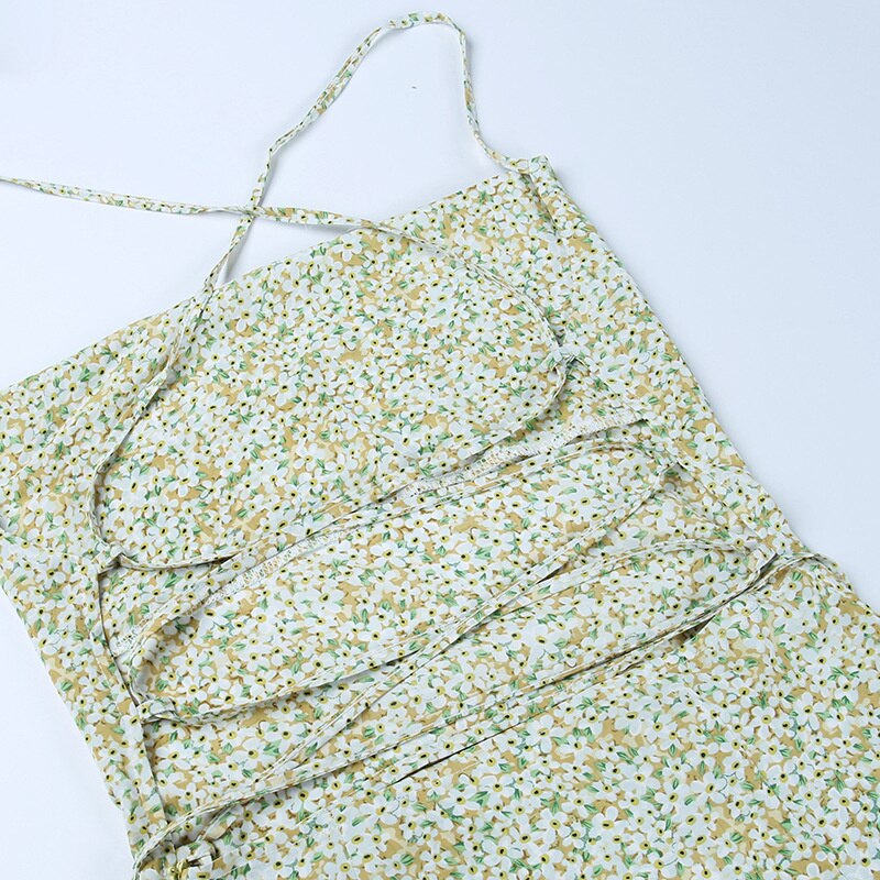 Women's Dresses Short Casual Open Back Sexy Low-cut Bandage Flower Suspender Dress Summer 2022 New Ins Style