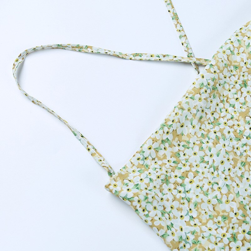 Women's Dresses Short Casual Open Back Sexy Low-cut Bandage Flower Suspender Dress Summer 2022 New Ins Style