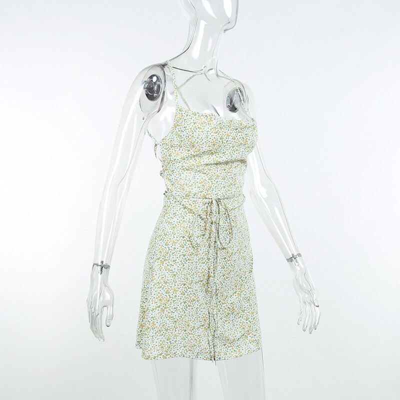 Women's Dresses Short Casual Open Back Sexy Low-cut Bandage Flower Suspender Dress Summer 2022 New Ins Style
