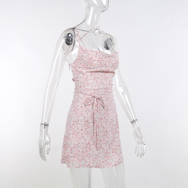Women's Dresses Short Casual Open Back Sexy Low-cut Bandage Flower Suspender Dress Summer 2022 New Ins Style