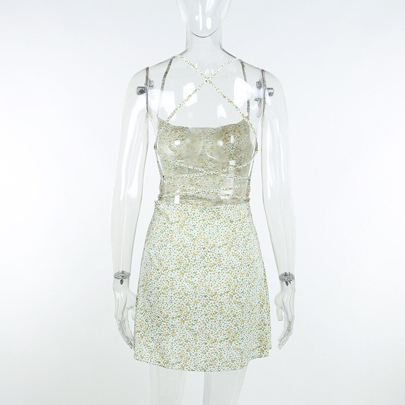 Women's Dresses Short Casual Open Back Sexy Low-cut Bandage Flower Suspender Dress Summer 2022 New Ins Style