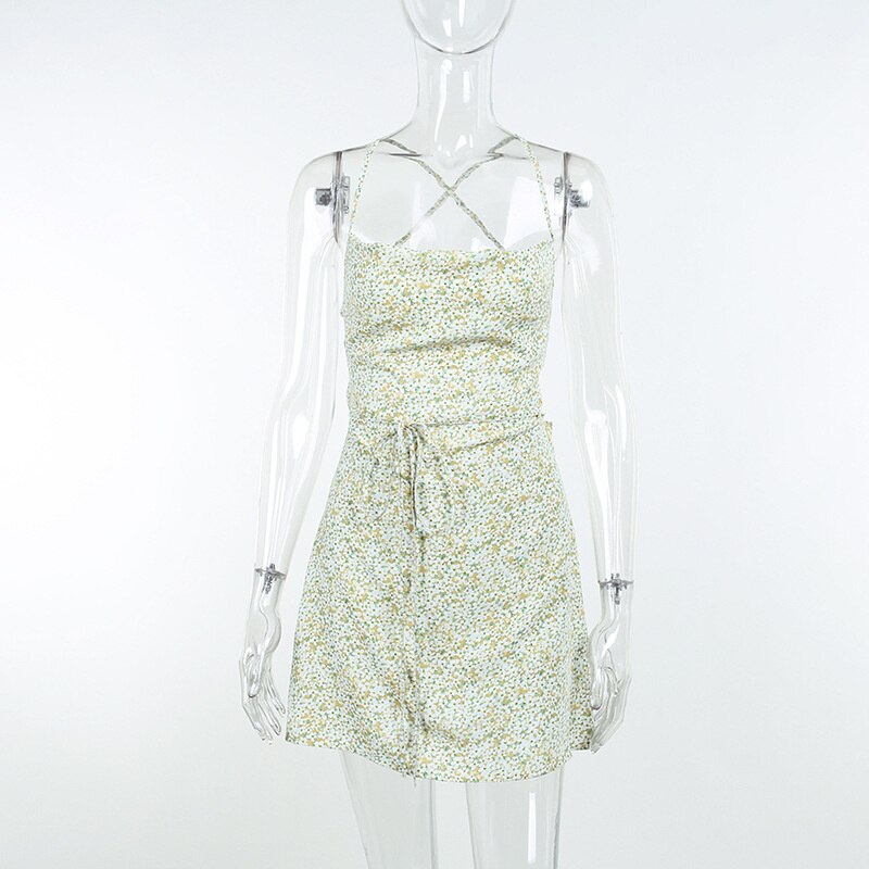 Women's Dresses Short Casual Open Back Sexy Low-cut Bandage Flower Suspender Dress Summer 2022 New Ins Style
