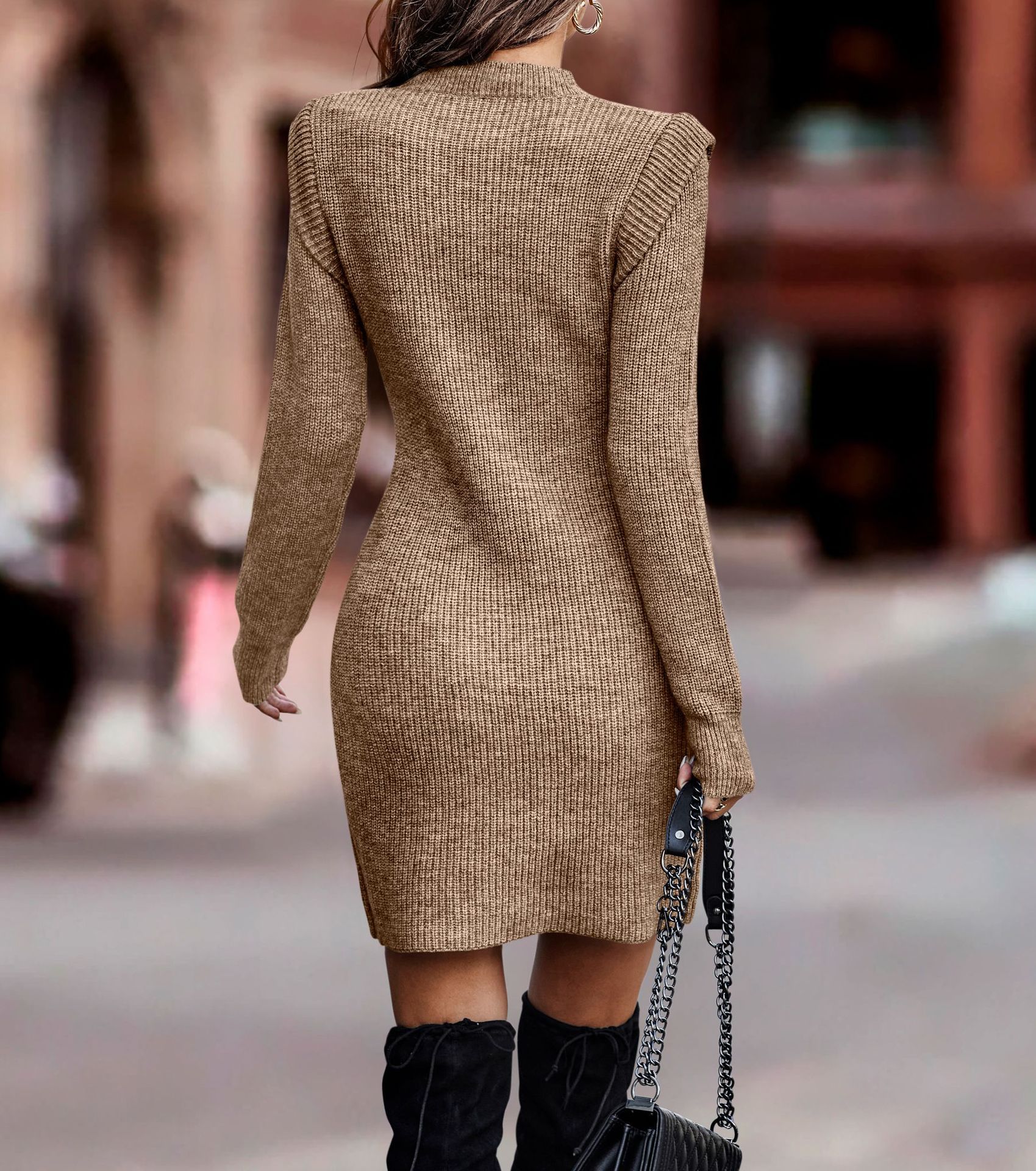 Autumn Winter Knitted Mini Dress Casual Solid Long Sleeve Fashion Warm Elegant Party Sweater Bodycon Dress Vestidos Mujer Female